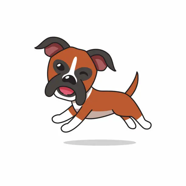 Vector illustration of Vector cartoon character happy boxer dog running