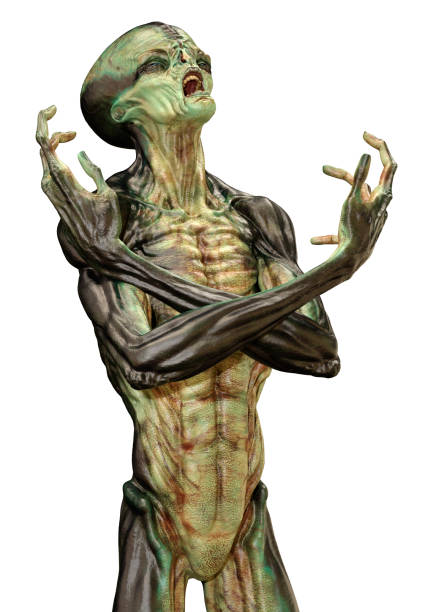 istock 3D illustration green alien on white 1317418805