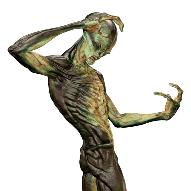 3D rendering of a green alien isolated on white background