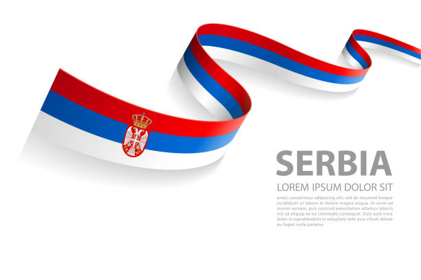 ilustrações de stock, clip art, desenhos animados e ícones de vector banner with serbia flag colors - bandeira da sérvia