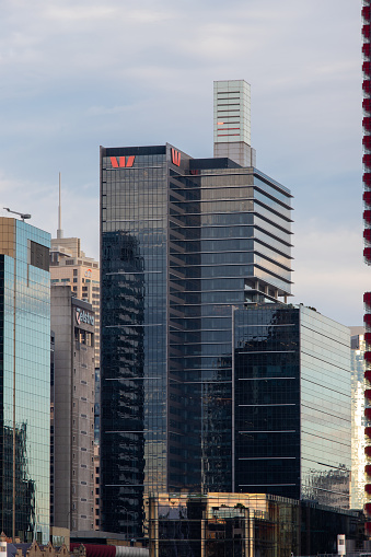 Sydney, Australia - May 8, 2021: Westpac building with glass facade at Sydney CBD.