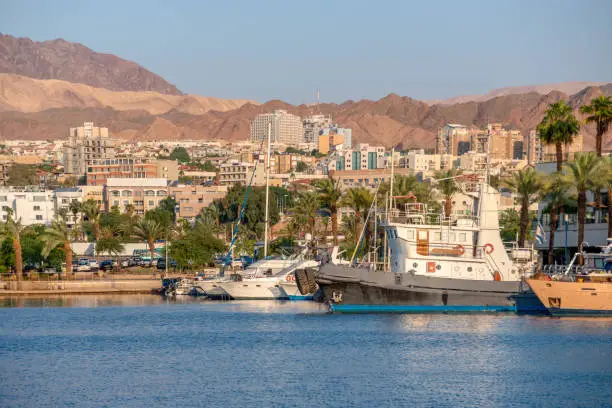 Boats in the lagoon marina at Eilat in southern Israel