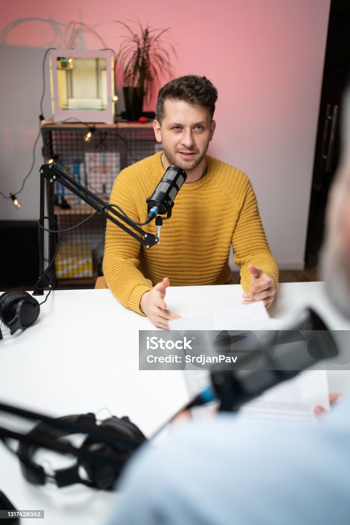 Commentator Video Young Commentator Talking On A Broadcasting Stock Photo - Download ...