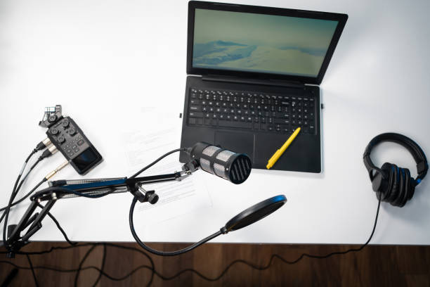 istock High angle view of a podcast studio with audio equipment 1317428542