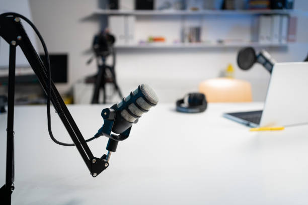 istock Podcast equipment in the studio 1317428543