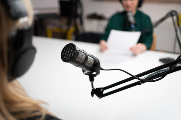 istock Close-up of a microphone during the podcast 1317428562