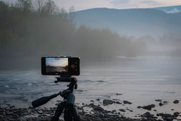istock Spring foggy evening on a mountain river 1317429810