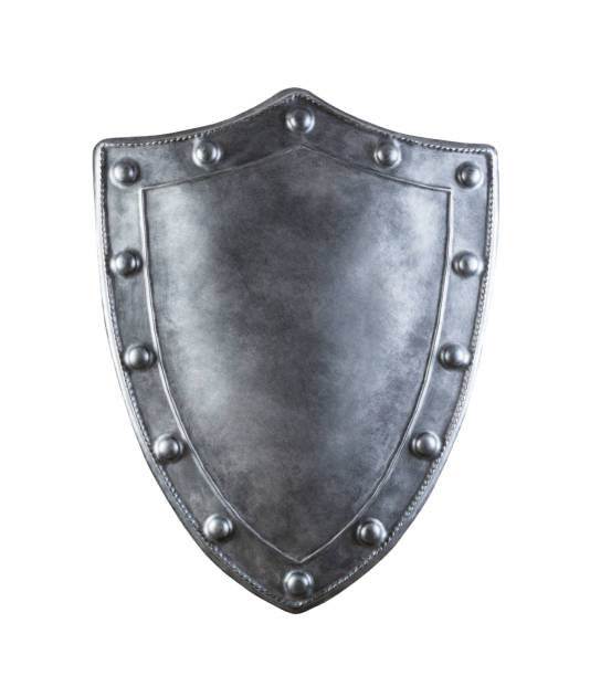 Old medieval shield isolated on white background with clipping path stock photo