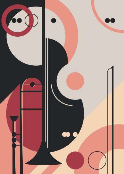 나팔과 바이올린 포스터 템플릿. - wind instrument 이미지 stock illustrations