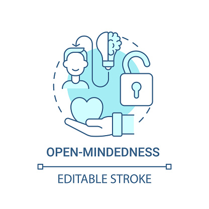 Open-mindedness concept icon. Personal value idea thin line illustration. Positive quality. Being receptive to new information. Vector isolated outline RGB color drawing. Editable stroke