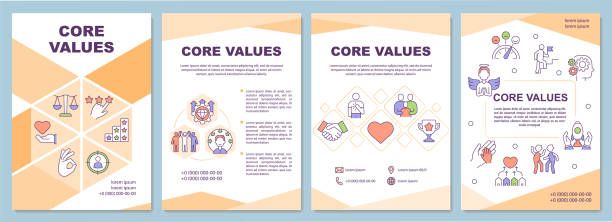 Core values brochure template Core values brochure template. Personal ethics, ideals. Flyer, booklet, leaflet print, cover design with linear icons. Vector layouts for presentation, annual reports, advertisement pages morality illustrations stock illustrations