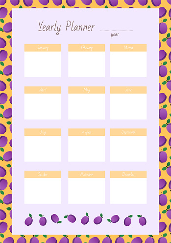Notebook page on a background of a cute plum pattern. Vector 10 ESP.