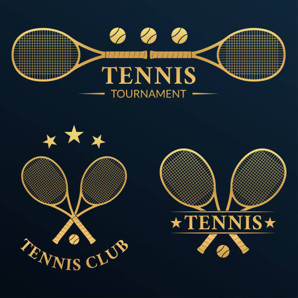 Tennis logo or badge set with two crossed rackets and tennis balls. Vector illustration. Tennis logo or badge set with two crossed rackets and tennis balls. Vector illustration. cross match stock illustrations