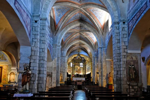 Sermoneta, Italy Sermoneta, Italy, 05/10/2021. The interior of the medieval cathedral in an old town in the Lazio region. sermoneta stock pictures, royalty-free photos & images