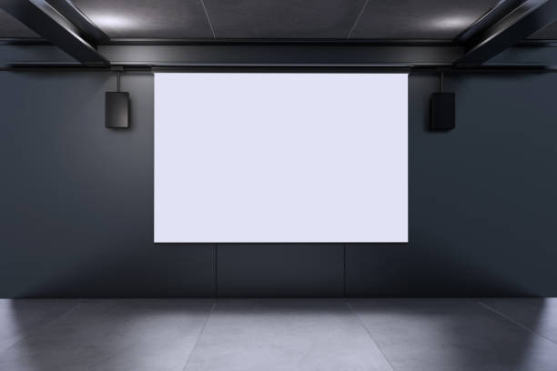 istock Blank projecter white screen on duty in the room.3D render. 1317441701