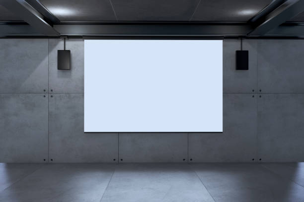 istock Blank projecter white screen on duty in the room.3D render. 1317441702