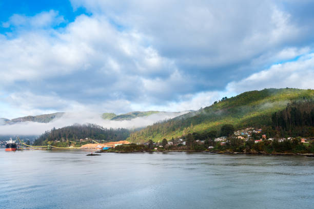 View of Corral, a small town and port in the river mouth of Valdivia River, Region de Los Rios, Chile