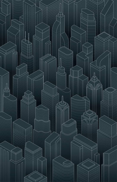 illustrazioni stock, clip art, cartoni animati e icone di tendenza di edifici isometrici grattacieli downtown metropolis architettura immobiliare - real estate vertical usa the americas