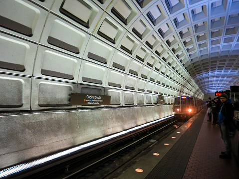 New York, USA - 04 02 2018: Washington DC Capitol South metro subway station. Serving the Washington metropolitan area of the United States.