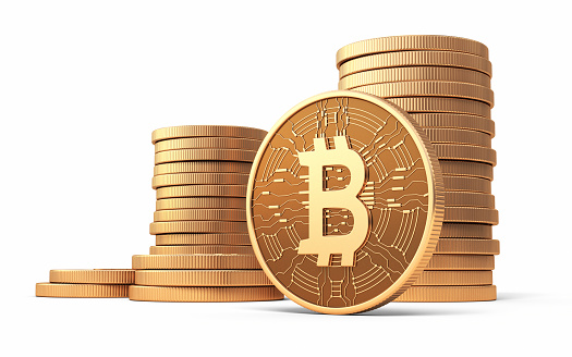3d render Bitcoin Gold coin stack (isolated on white and clipping path)