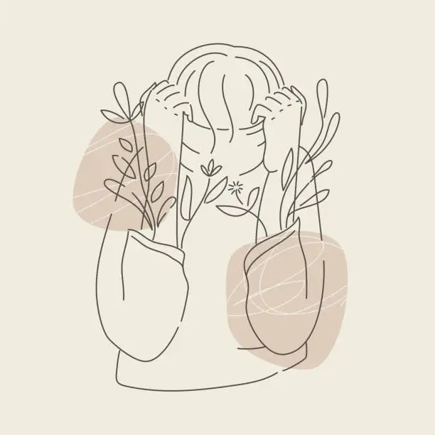 Vector illustration of Young Girl Hiding Face