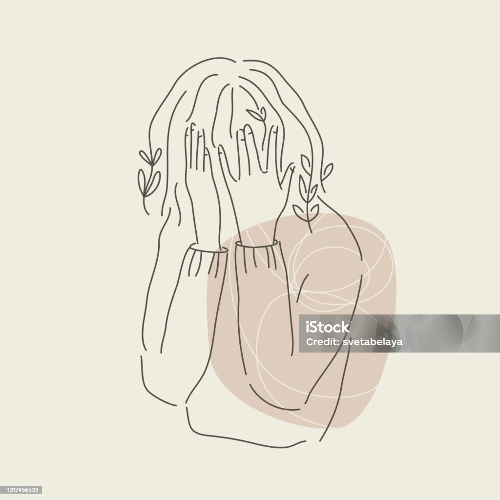 Sad Girl Hiding Face Stock Illustration - Download Image Now ...