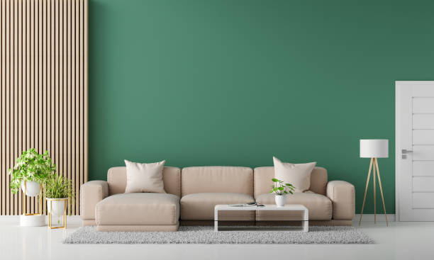 istock Brown sofa in green living room with copy space, 3D rendering 1317458084