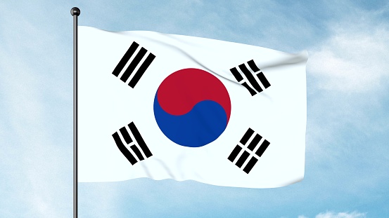 Flag of South Korea  waving with highly detailed textile texture pattern