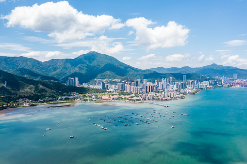 Drone view of Sha Tau Kok is located in the restricted area of ​​Hong Kong, bordering Shenzhen