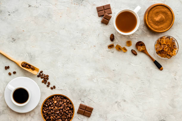istock Background with assorted coffee and cocoa - beans with powder and hot drink 1317459523