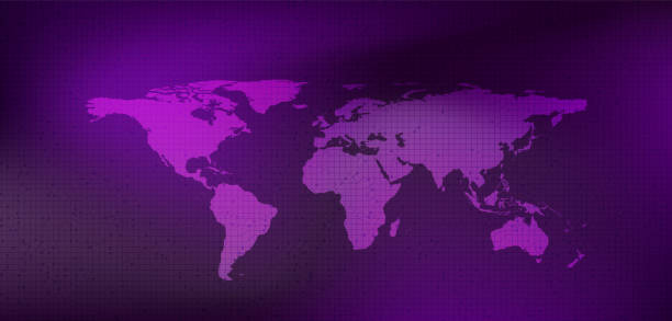 World Map On Purple Technology Background,Connection and Communication Concept design,Vector illustration. vector art illustration