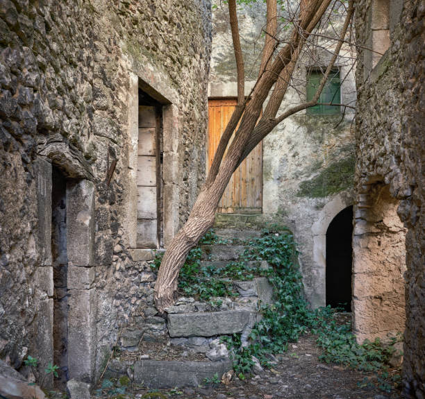 Medieval village in Abruzzo with rustic abandoned houses.
