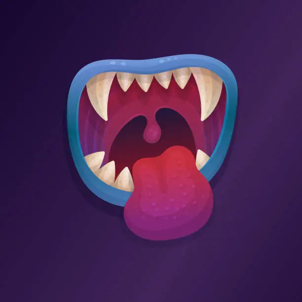 Vector illustration of Funny monster or animal toothy mouth, bright flat vector illustration isolated.