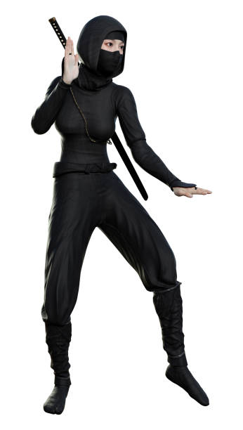 istock 3D illustration female ninja on white 1317462821