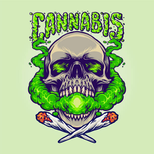 Skull Head Cannabis Clouds Smoking Marijuana Vector illustrations for your work Logo, mascot merchandise t-shirt, stickers and Label designs, poster, greeting cards advertising business company or brands. Skull Head Cannabis Clouds Smoking Marijuana Vector illustrations for your work Logo, mascot merchandise t-shirt, stickers and Label designs, poster, greeting cards advertising business company or brands. marijuana tattoo stock illustrations