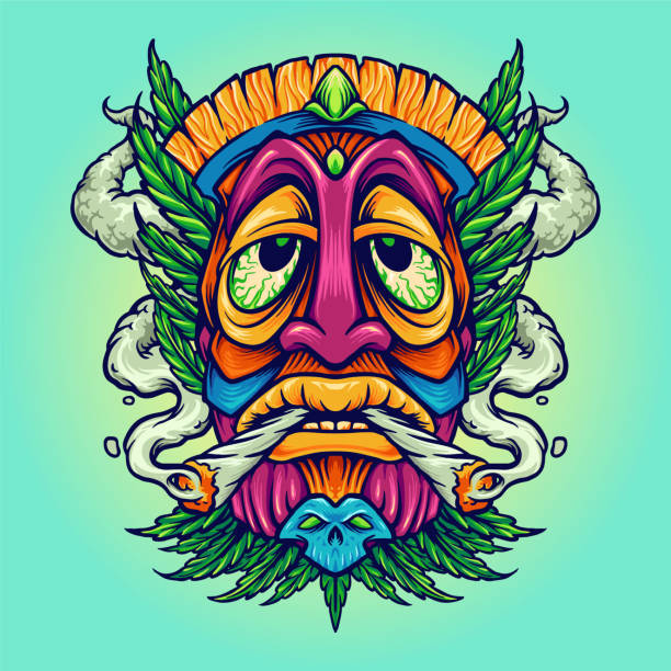Tiki Joint Kush Smoking Weed Cannabis Vector illustrations for your work Logo, mascot merchandise t-shirt, stickers and Label designs, poster, greeting cards advertising business company or brands. Tiki Joint Kush Smoking Weed Cannabis Vector illustrations for your work Logo, mascot merchandise t-shirt, stickers and Label designs, poster, greeting cards advertising business company or brands. marijuana tattoo stock illustrations