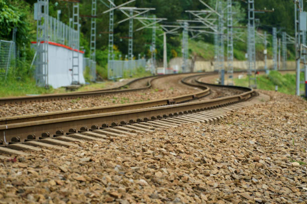 istock Electrical outlets, Rails, sleepers. Railway station.Empty railway. 1317463275