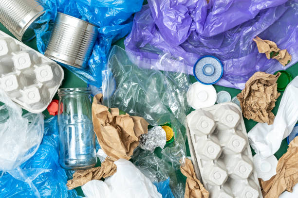 istock Different types of domestic waste for sorting top view 1317463376