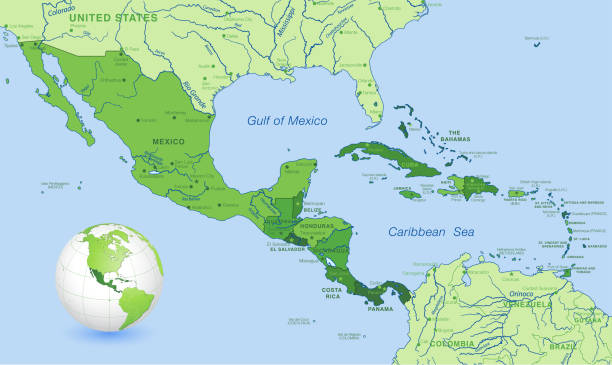 mapa ameryki środkowej - central america map belize honduras stock illustrations