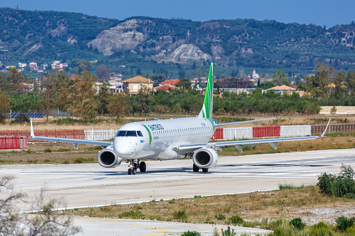 Zakynthos, Greece - September 21, 2020: Bamboo Airways Embraer 195 airplane at Zakynthos Airport in Greece.
