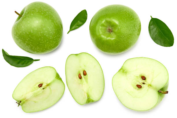 istock green apple with slices isolated on a white background. top view. clipping path 1317468974