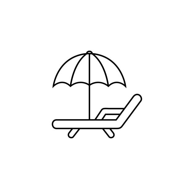 значок шезлонга. тонкая линейная накодреная икона контура изолирована на белом фоне из летней коллекции. веб-дизайн, мобильное приложение.  - patio chair stock illustrations
