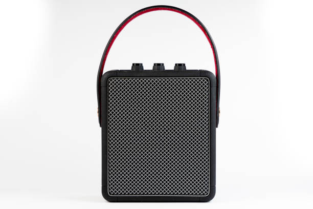 istock Black Bluetooth loudspeaker isolated on white background 1317473181