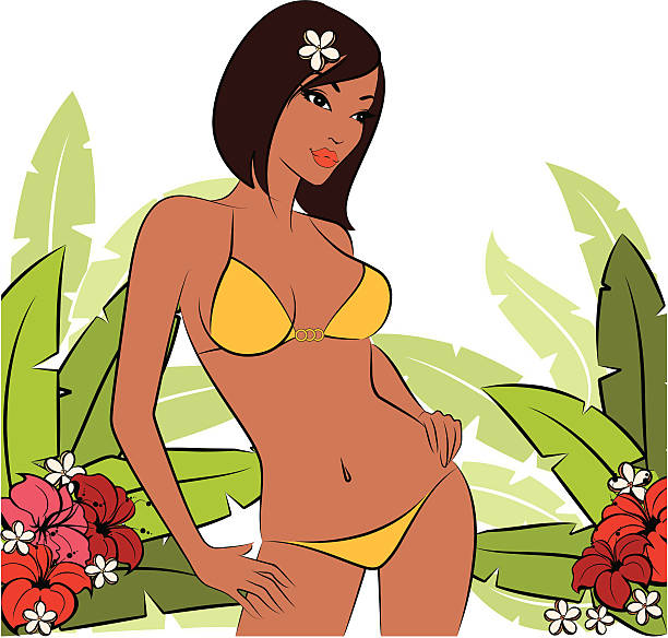 Girl on a background tropical flowers. Vector illustration vector art illustration