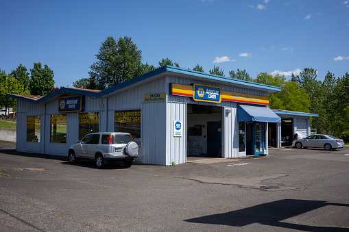 Tigard, OR, USA - May 4, 2021: A Napa AutoCare Center in Tigard, Oregon. The National Automotive Parts Association, also known as NAPA Auto Parts, is an American retailers' cooperative.