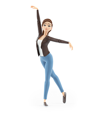 3d cartoon woman ballet dance pose, illustration isolated on white background