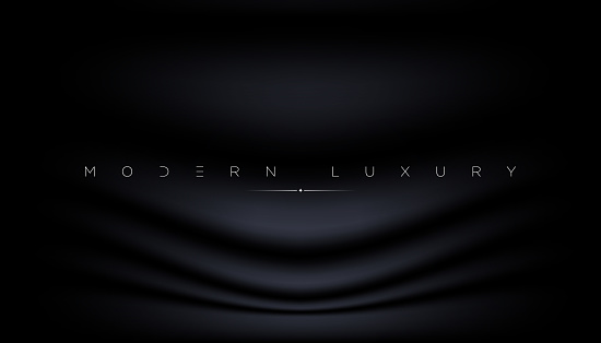 Vector realistic wallpaper with luxury flowing black textile. Elegant background with dark smooth material. EPS 10