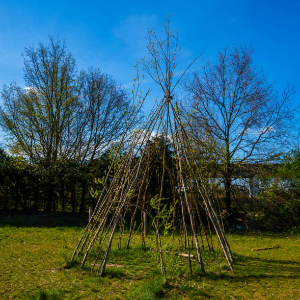 Childrens hut made of vivid willow trees