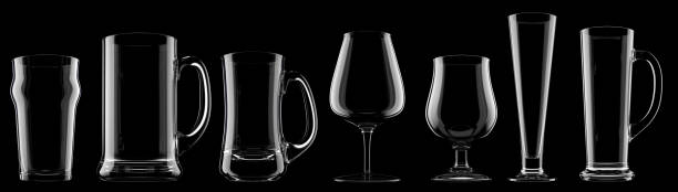 黒い背景に隔離された空のビールグラスのセット。 - glass empty pint glass isolated ストックフォトと画像