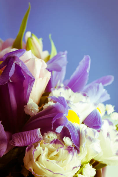 istock Fresh flowers bouquet with irises and roses 1317477304